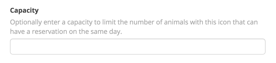 Capacity input field for animal reservations.