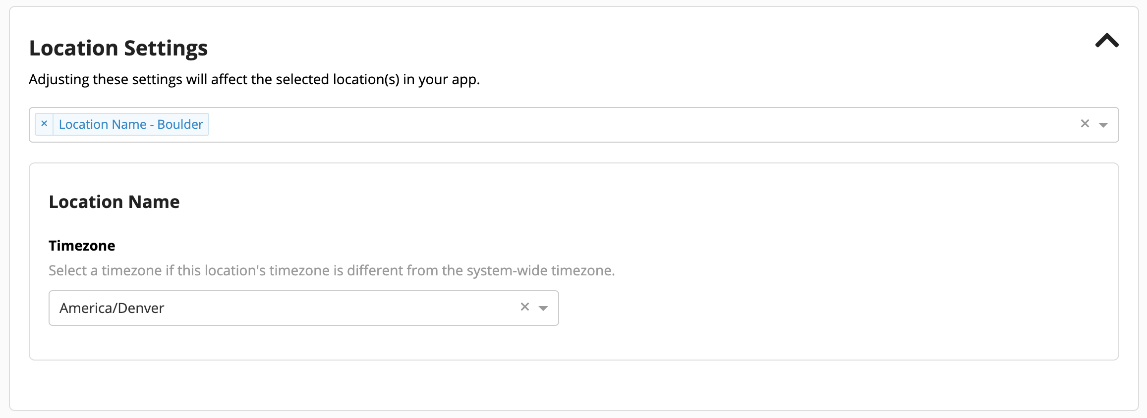 Location settings with timezone option.