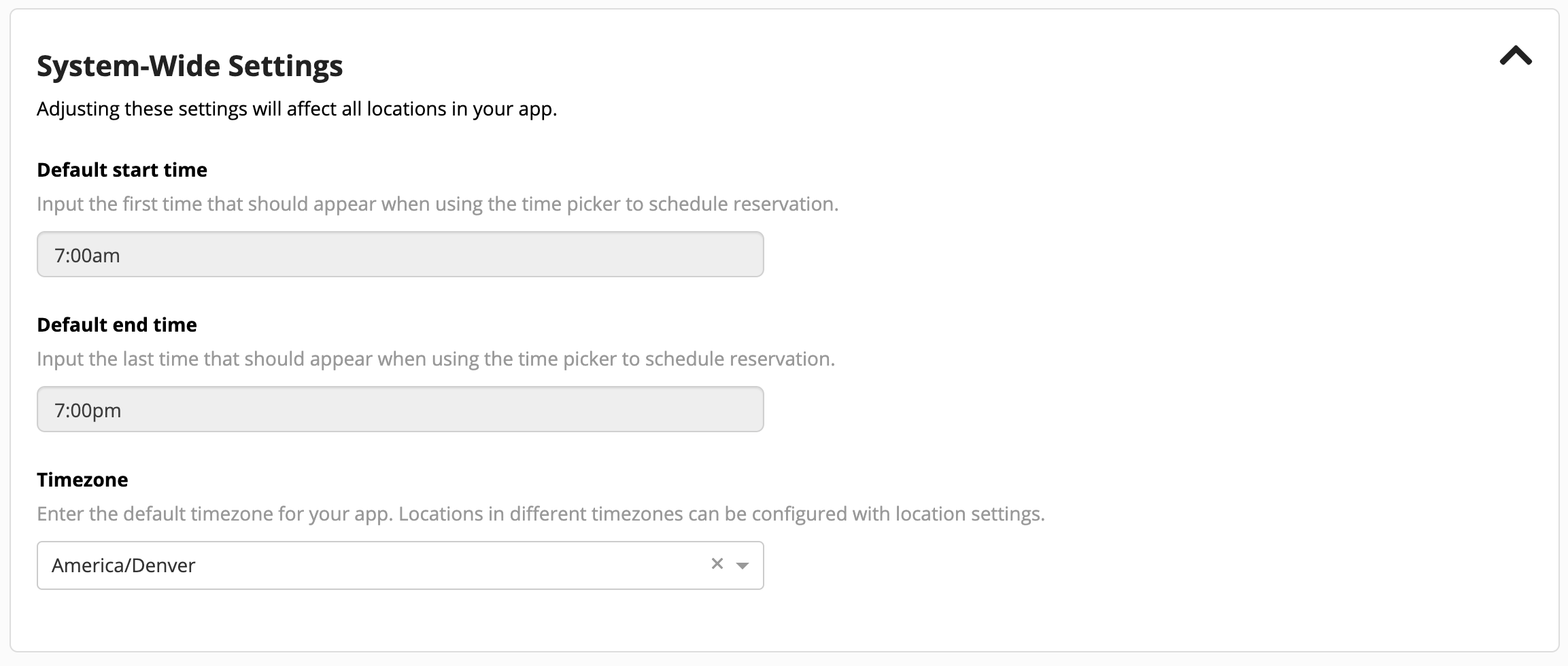 System-wide settings configuration screen