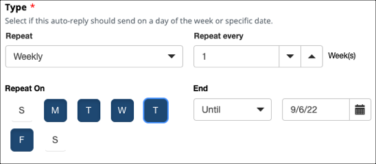 Weekly auto-reply settings interface.