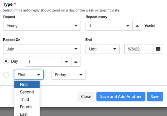 Auto-reply schedule settings form.
