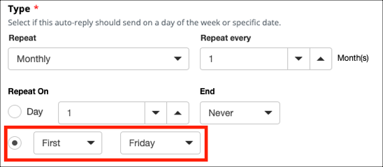 Monthly auto-reply settings interface.
