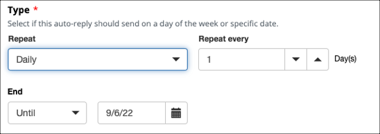 Auto-reply settings with daily repeat option.