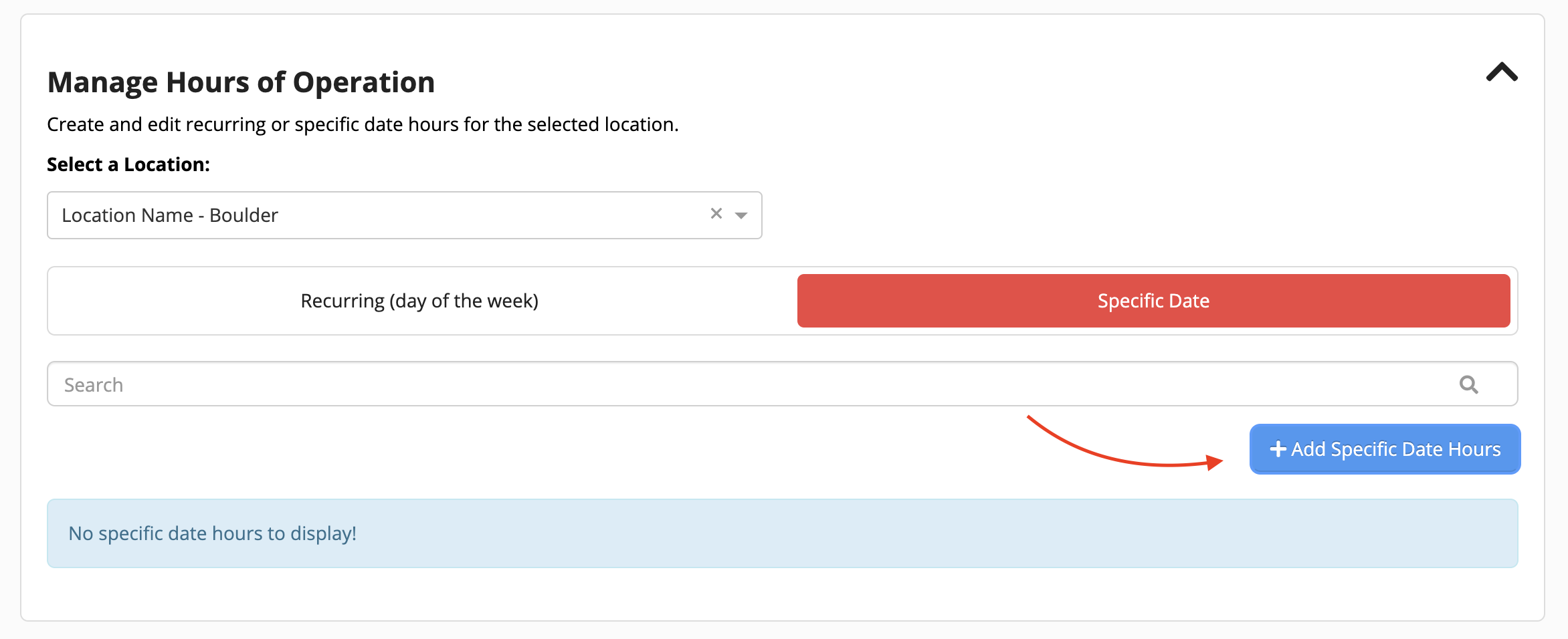 Manage Hours of Operation interface