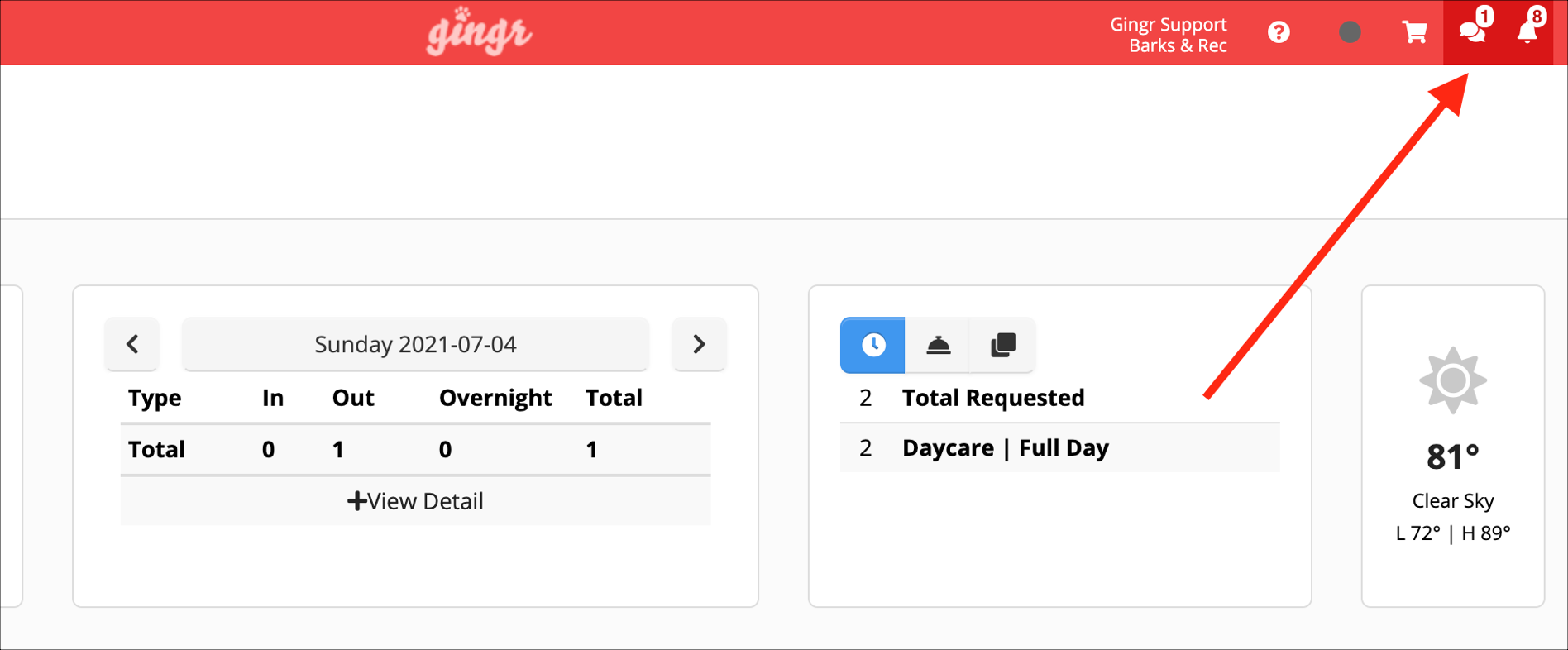 Dashboard with weather and booking details.
