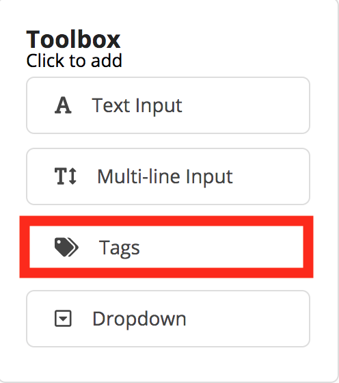 Toolbox options with 'Tags' highlighted