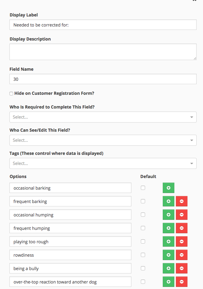 Form with behavior options and settings