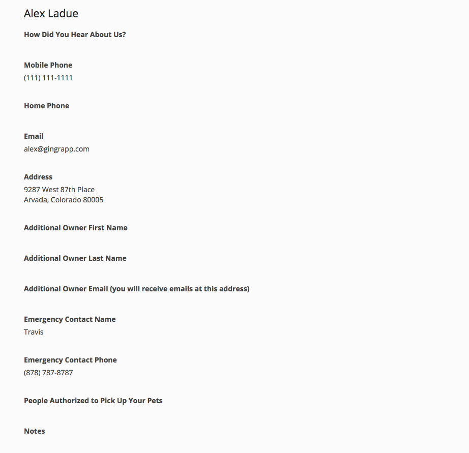 Customer Contact Page Details