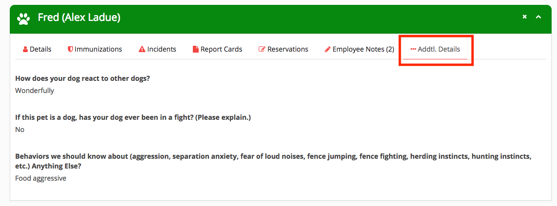Dog behavior and incident report details.