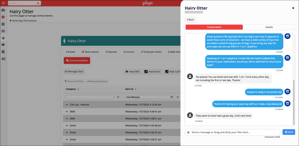 Animal management app with chat interface.