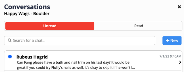 Chat interface with unread message