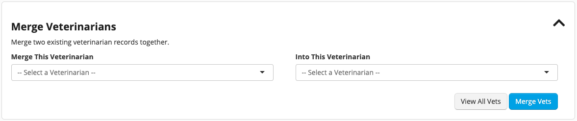 Merge Veterinarians interface with dropdowns.