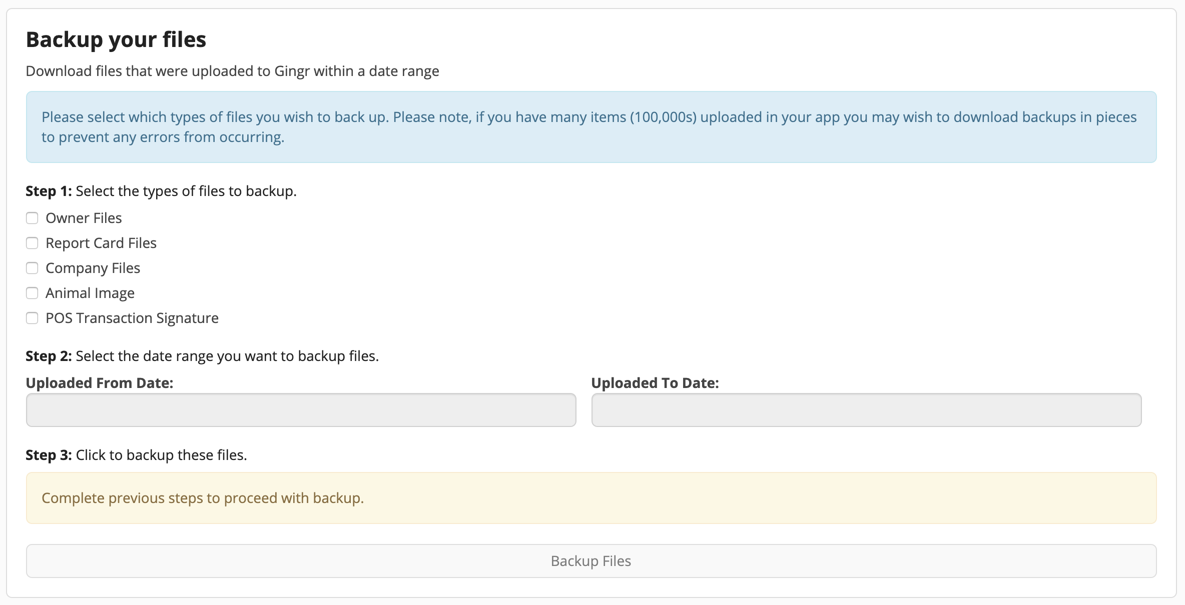 File backup selection interface