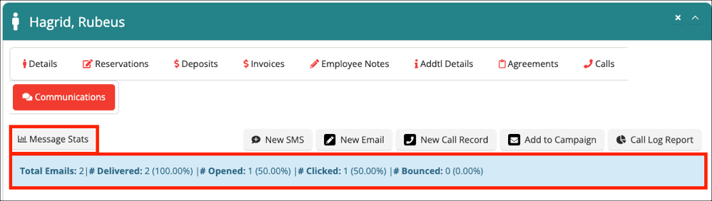 Email stats dashboard with message statistics.