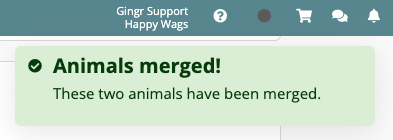 Animals merged confirmation message