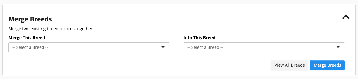 Merge Breeds interface with dropdowns.