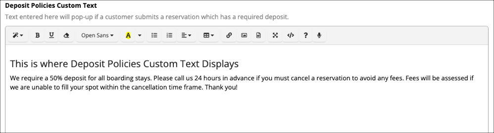 Deposit policy text editor interface