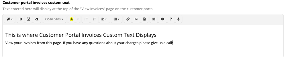 Customer portal invoice text editor interface
