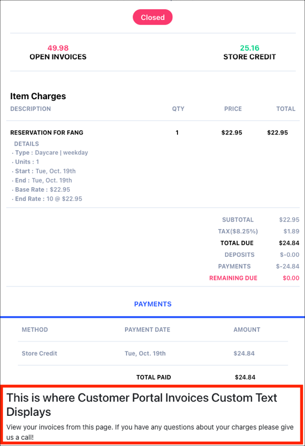 Invoice summary with payment details.