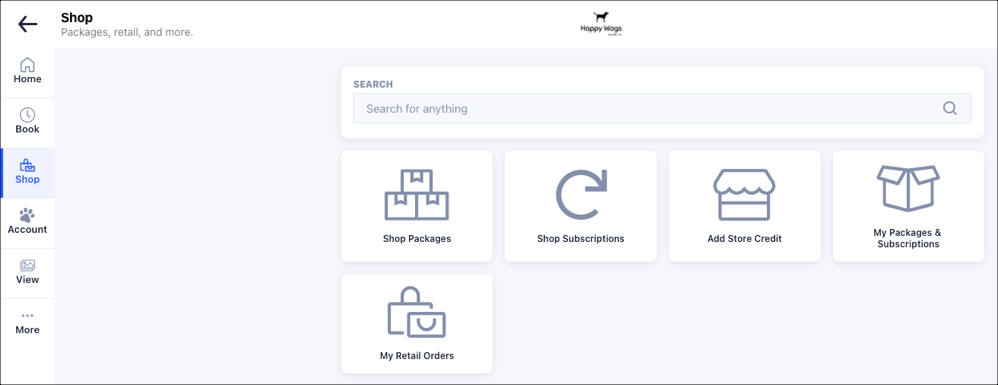 Shop interface with various options.