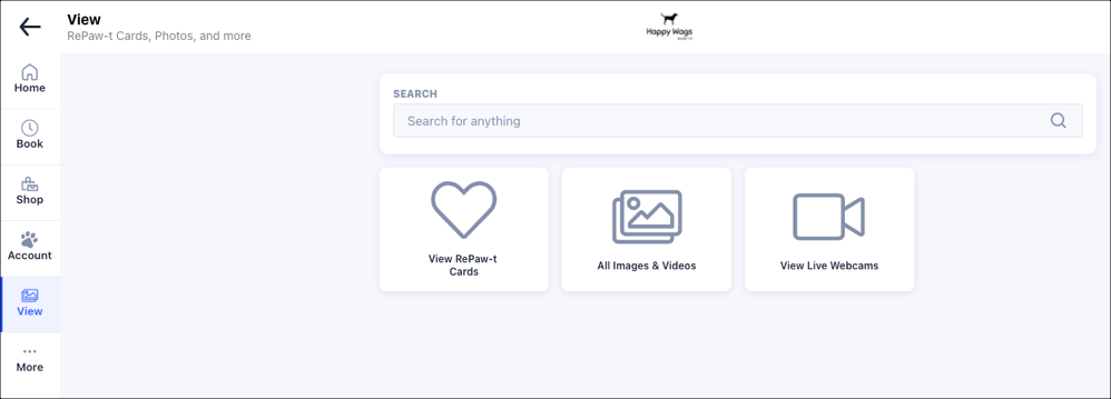 Website menu with search and view options.