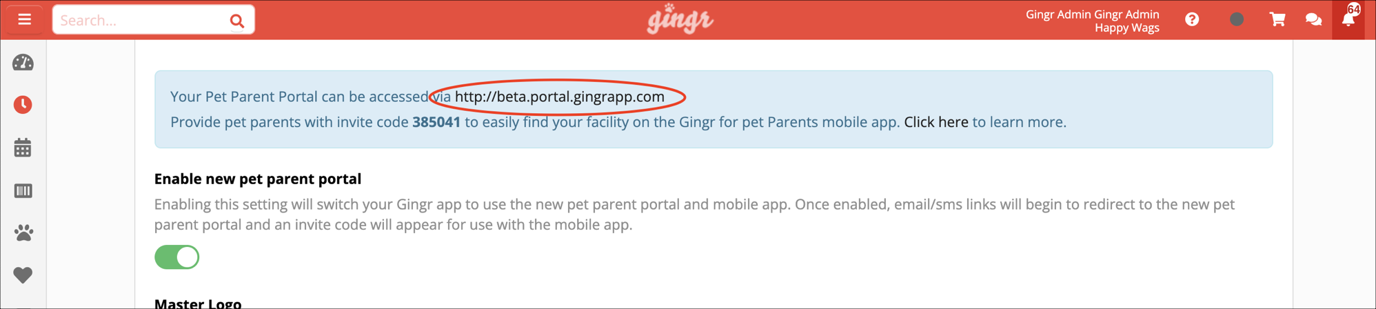 Gingr pet parent portal access instructions.