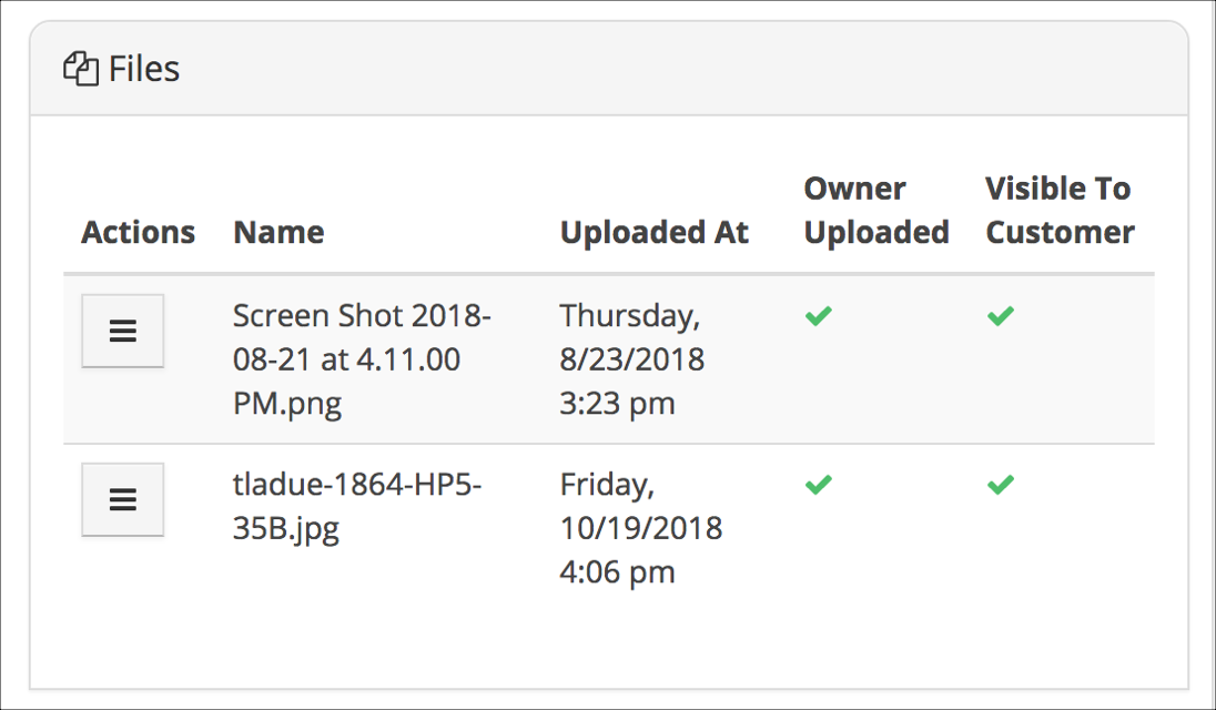 File upload list with details