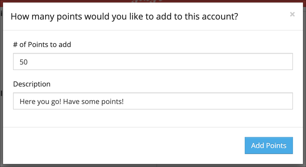 Add points to account form