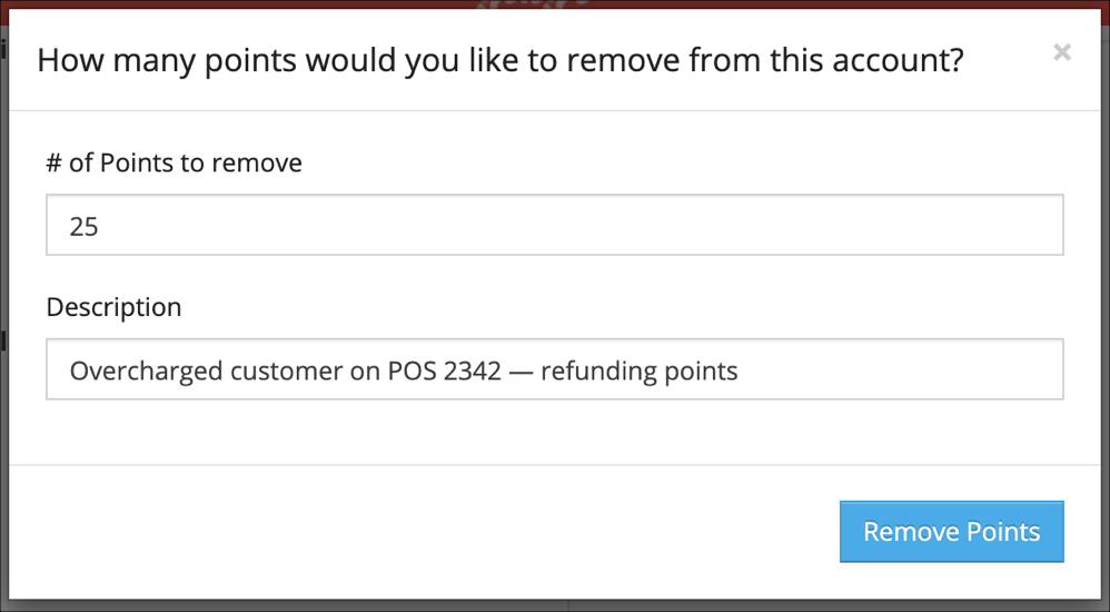 Refunding 25 points to customer account.