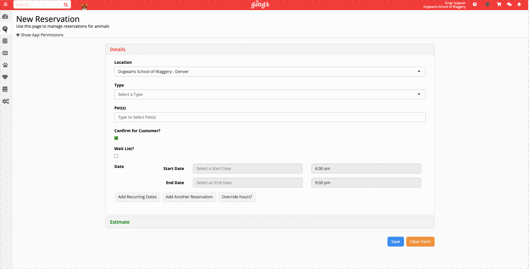 Run Reservation Estimate After Hours Pickup and Dropoff