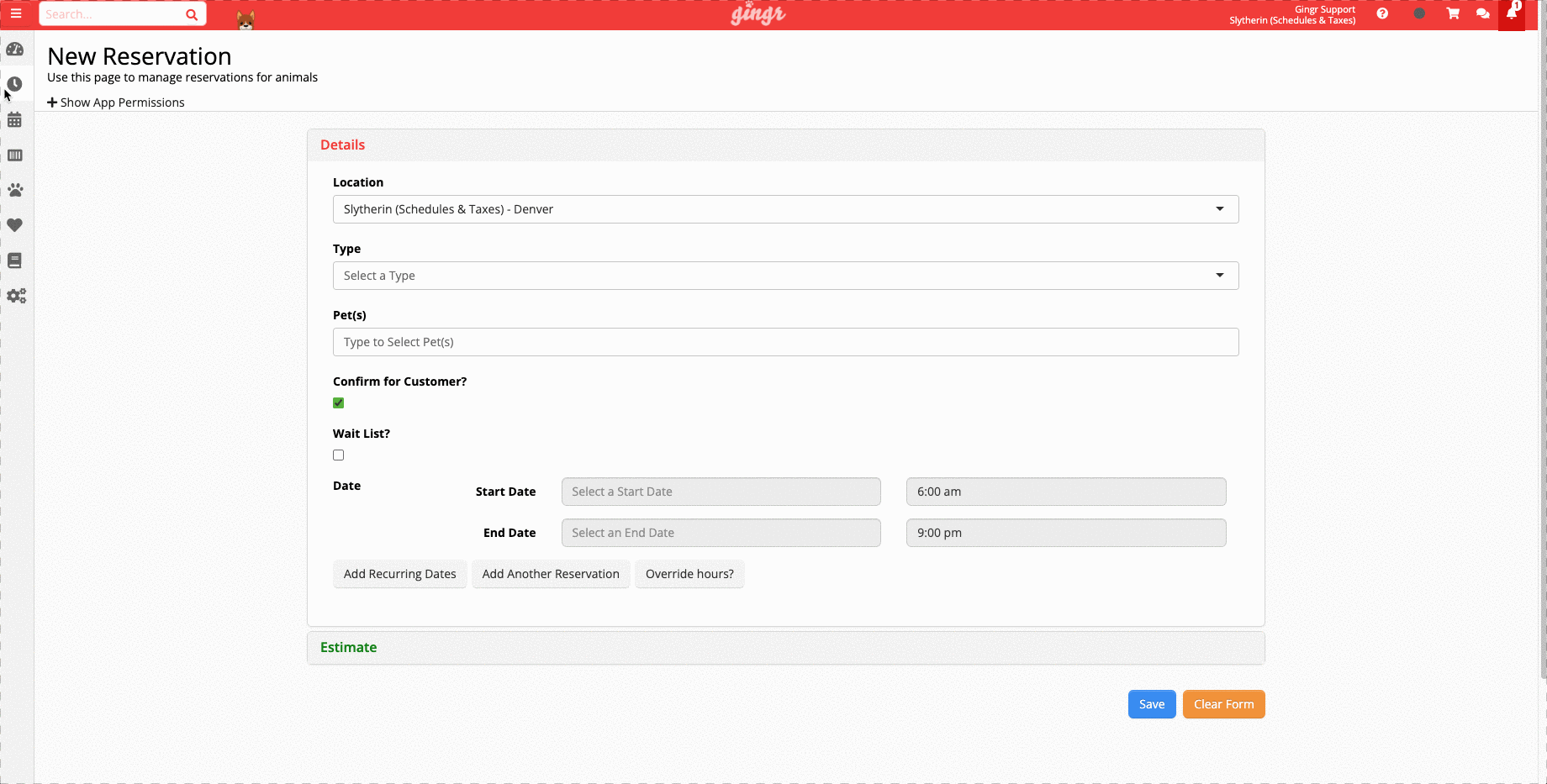 Run reservation estimate for taxes