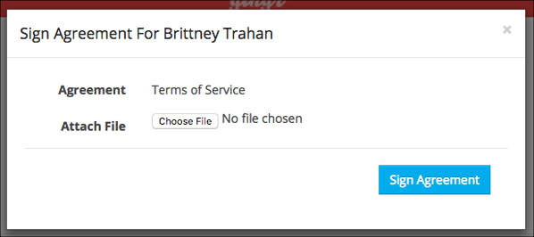 Sign agreement interface with file upload option.