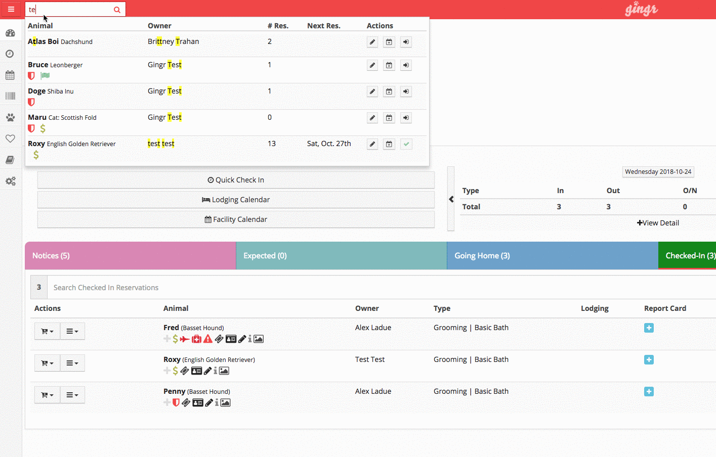 Pet reservation management interface