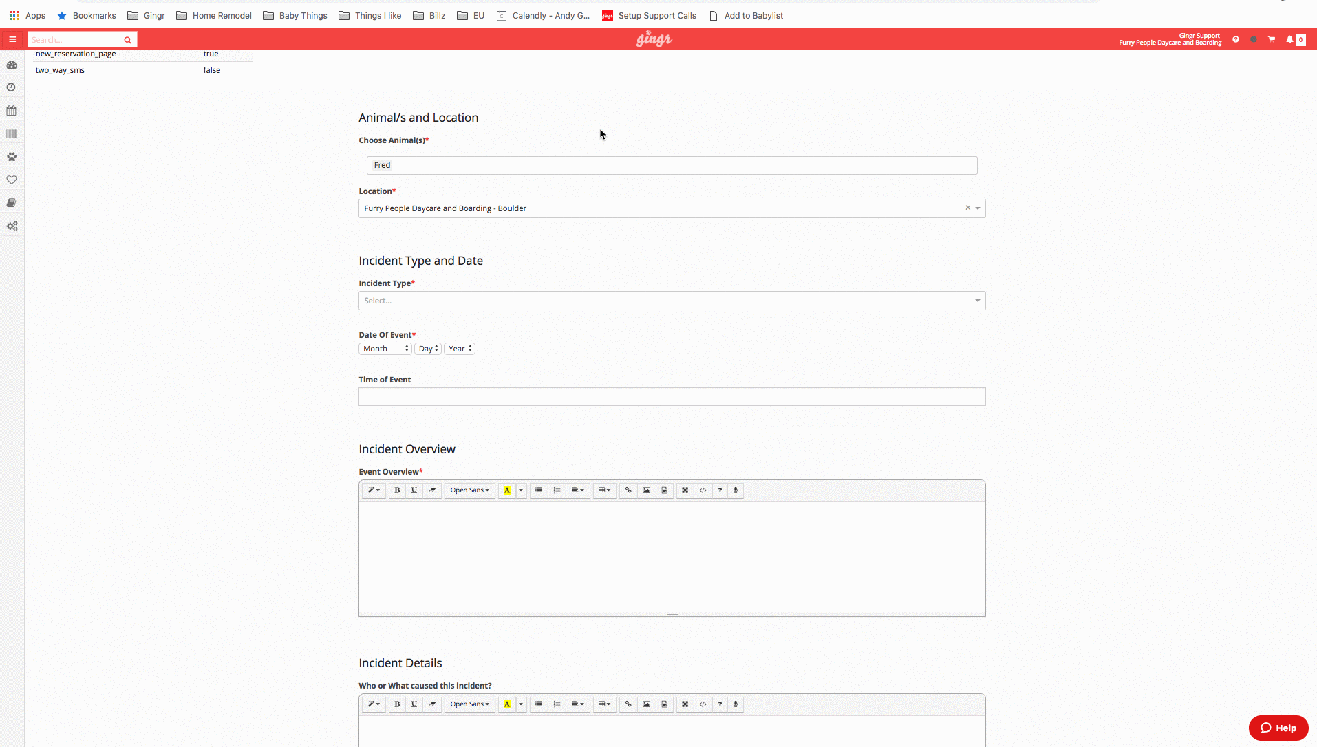 Incident report form interface screenshot.