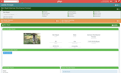 Dog profile page on a website.