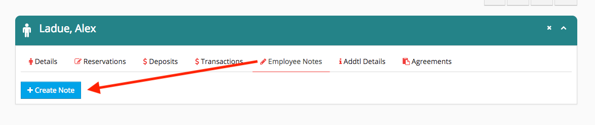 Create Note button with arrow pointing to it.