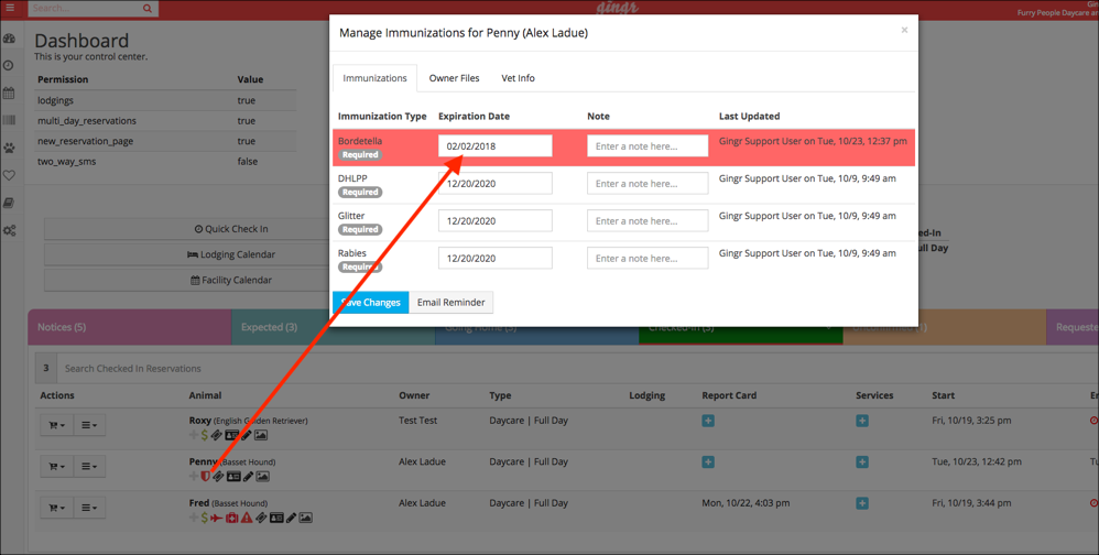 Manage Immunizations dashboard view