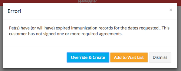 Error message with options to proceed.
