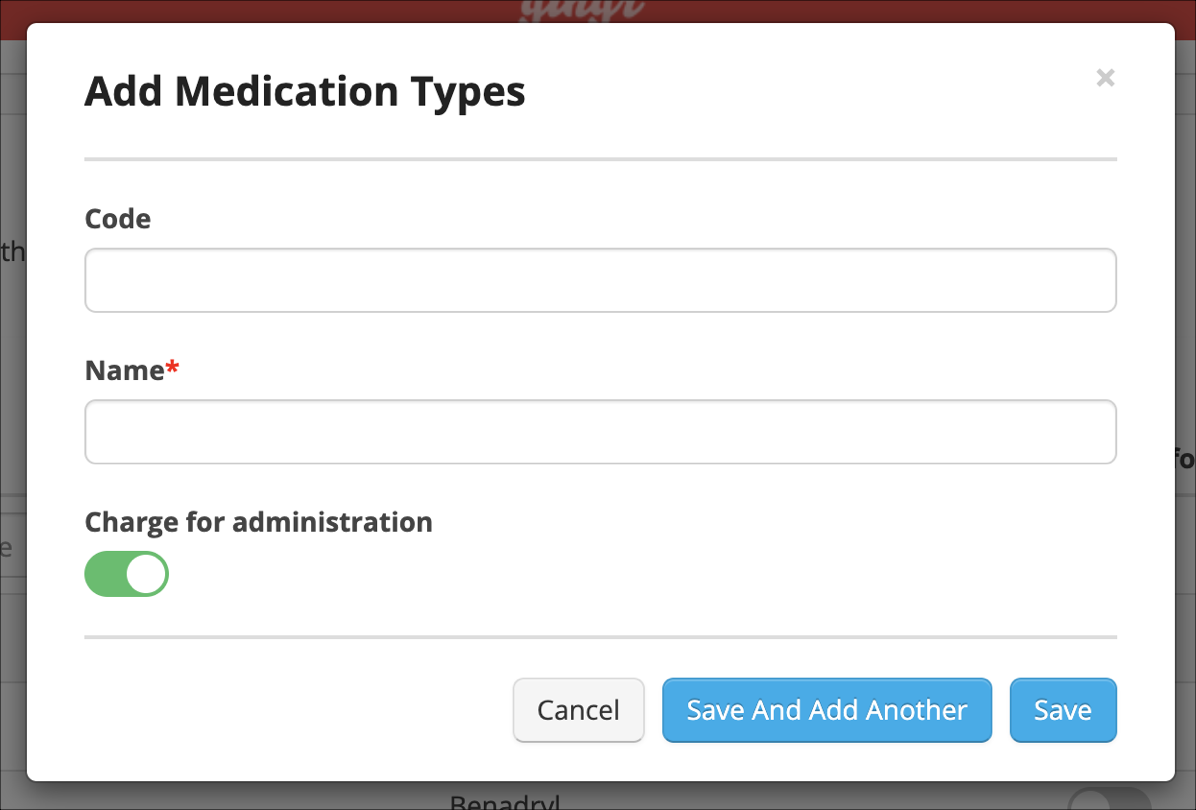 Add Medication Types form interface