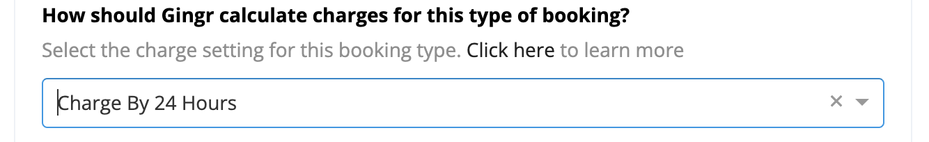 Booking charge setting dropdown menu