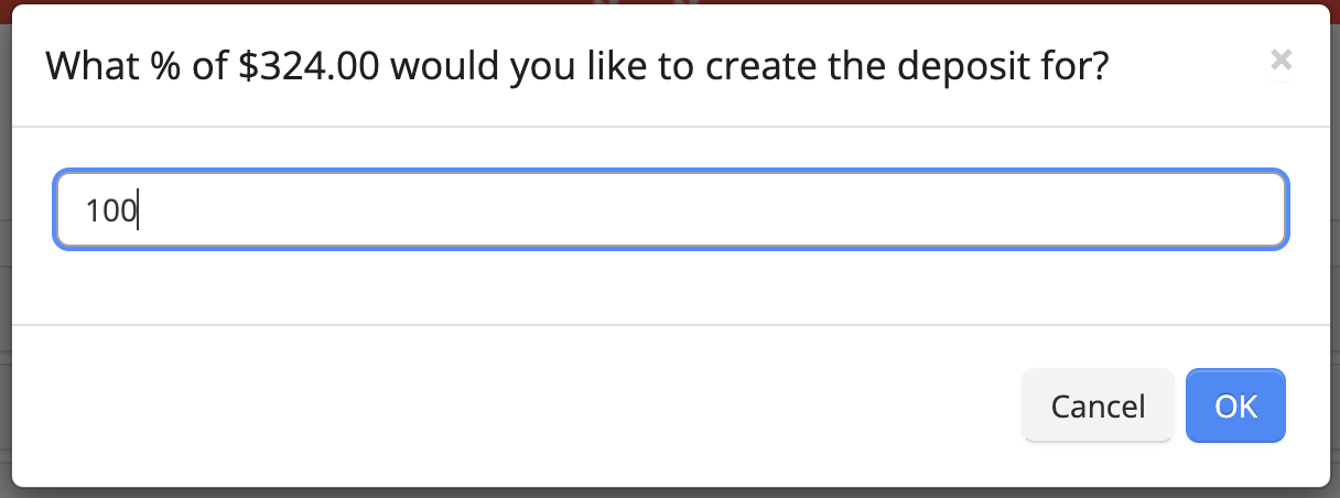 Deposit percentage input dialog box.