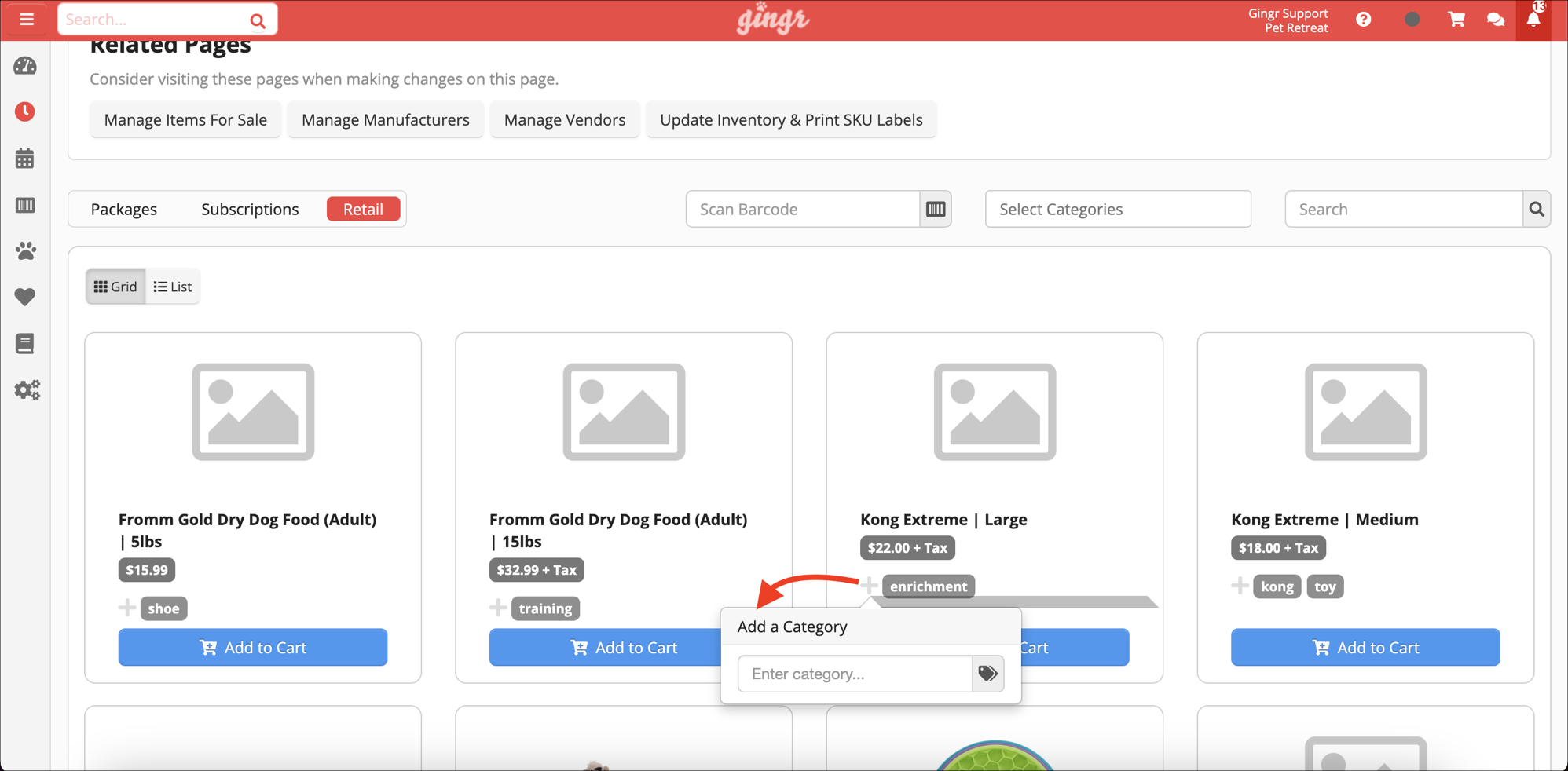 Product page with add to cart options.