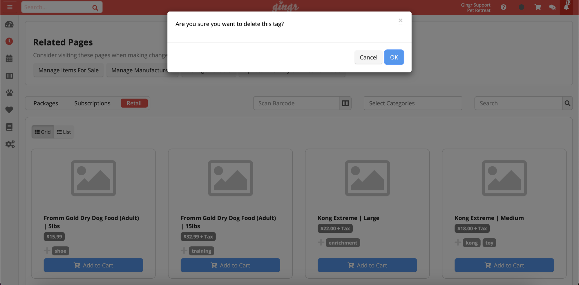 Delete tag confirmation dialog box