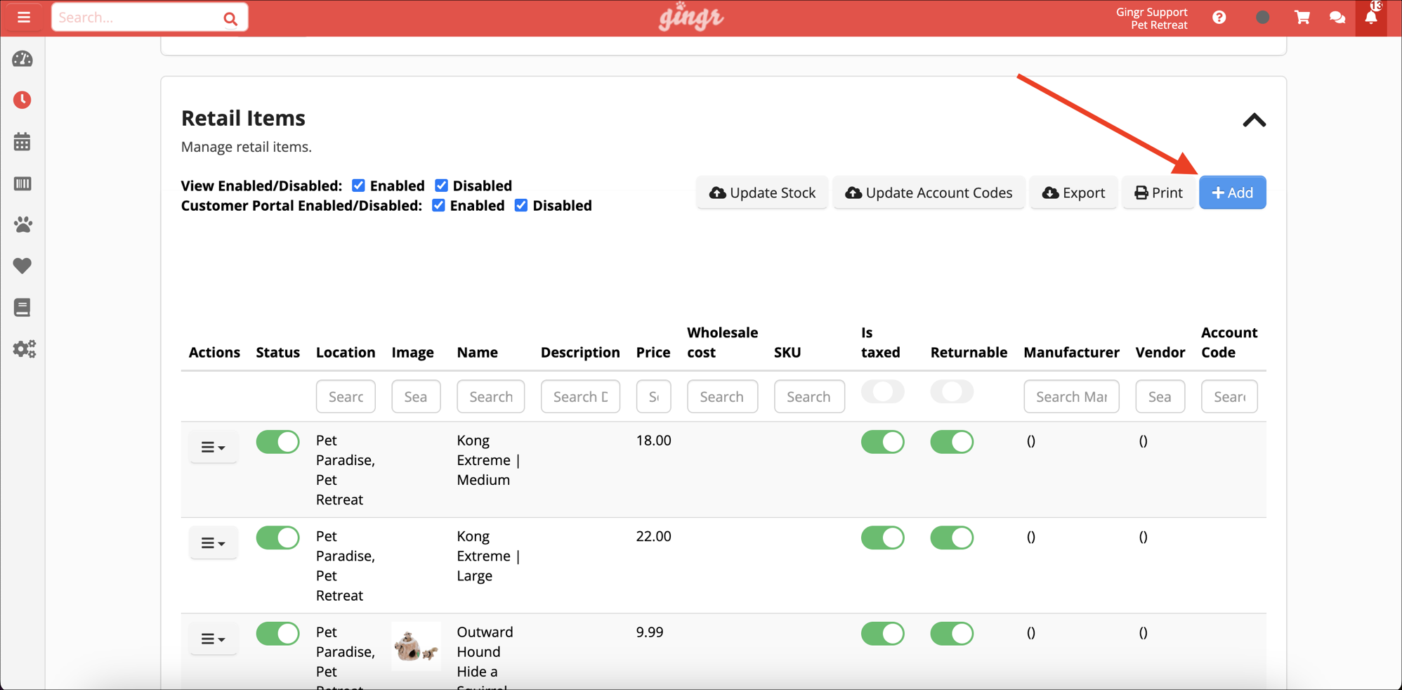 Retail items management interface