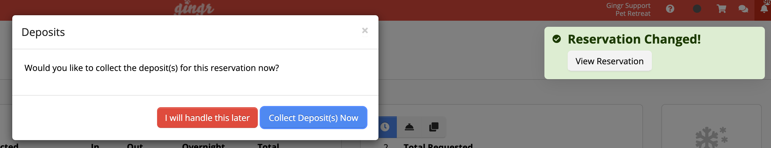 Deposit collection prompt with two buttons.
