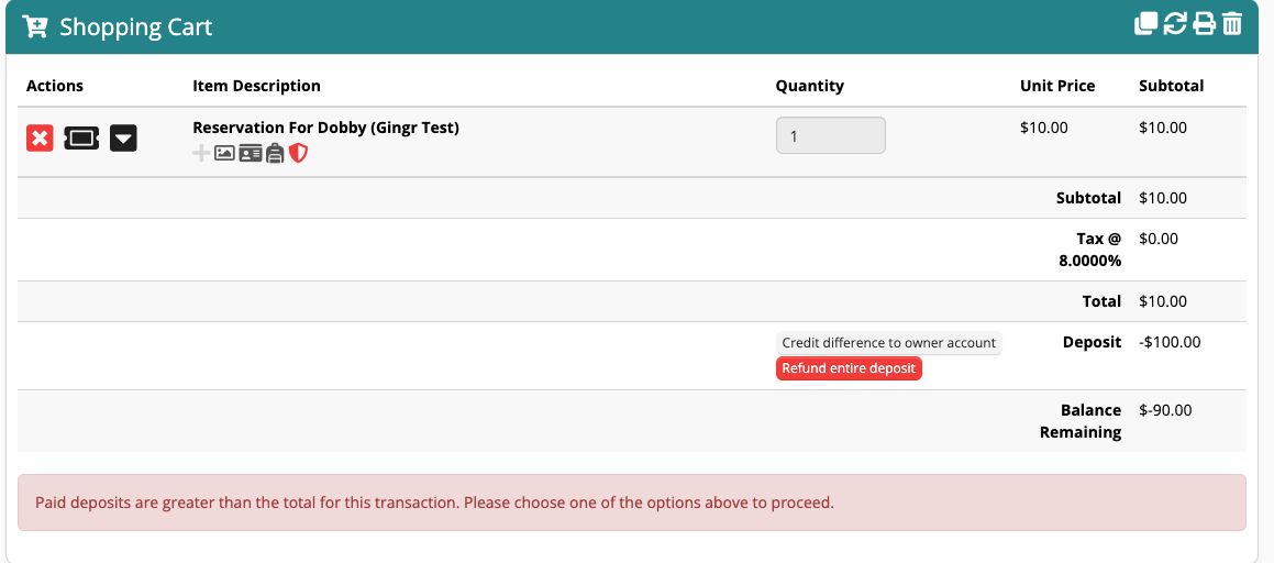 Shopping cart with deposit refund option.