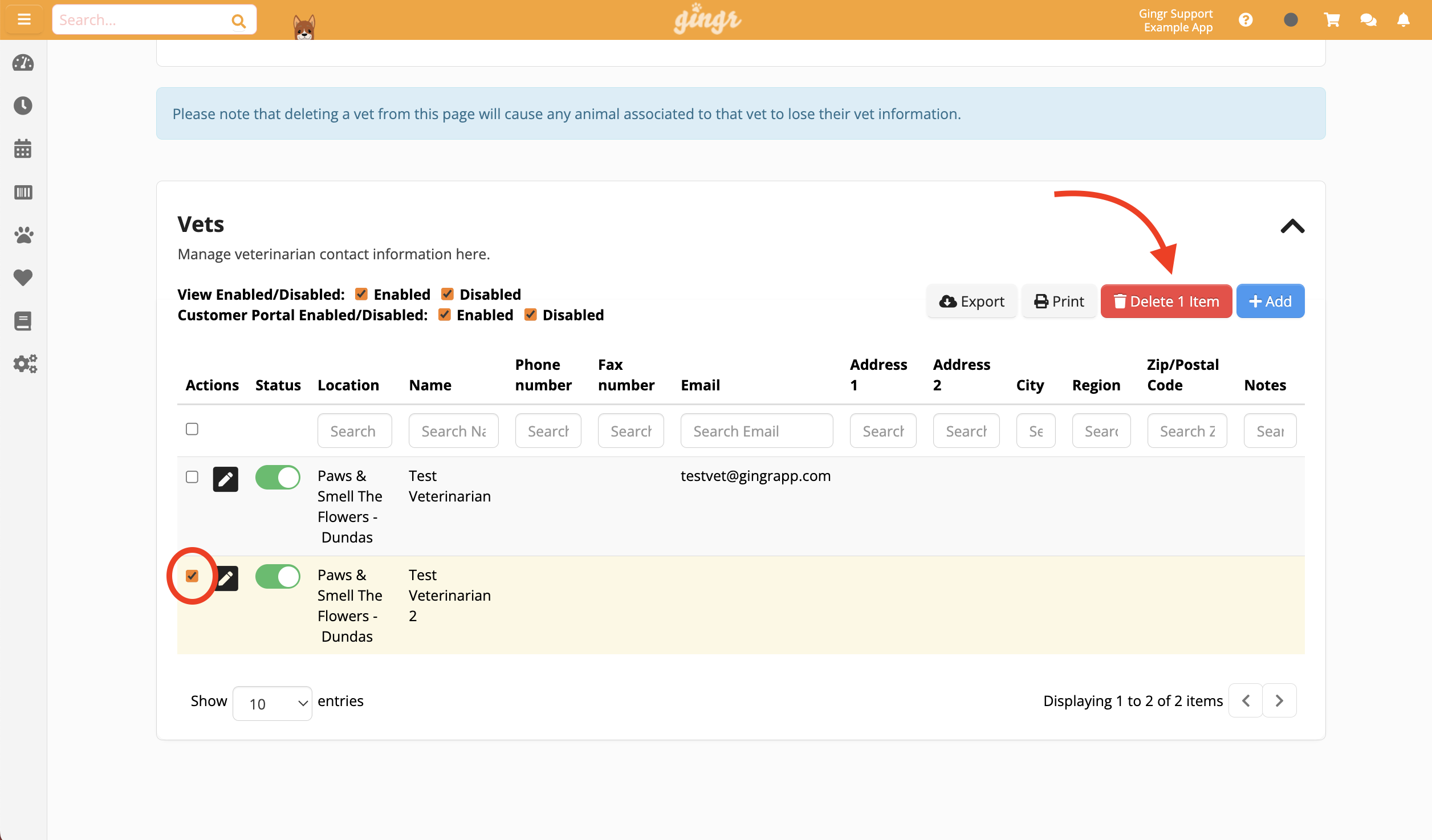 Veterinarian contact management interface