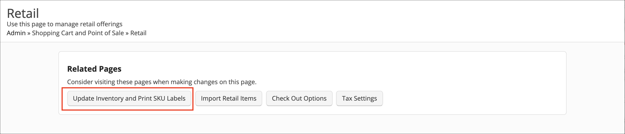 Retail page with related options highlighted.