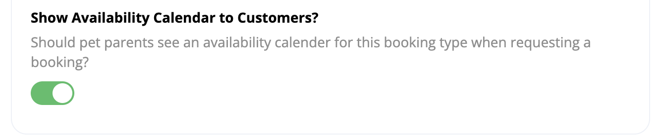 Toggle for availability calendar display