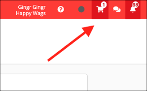 Shopping cart icon with notification badge.